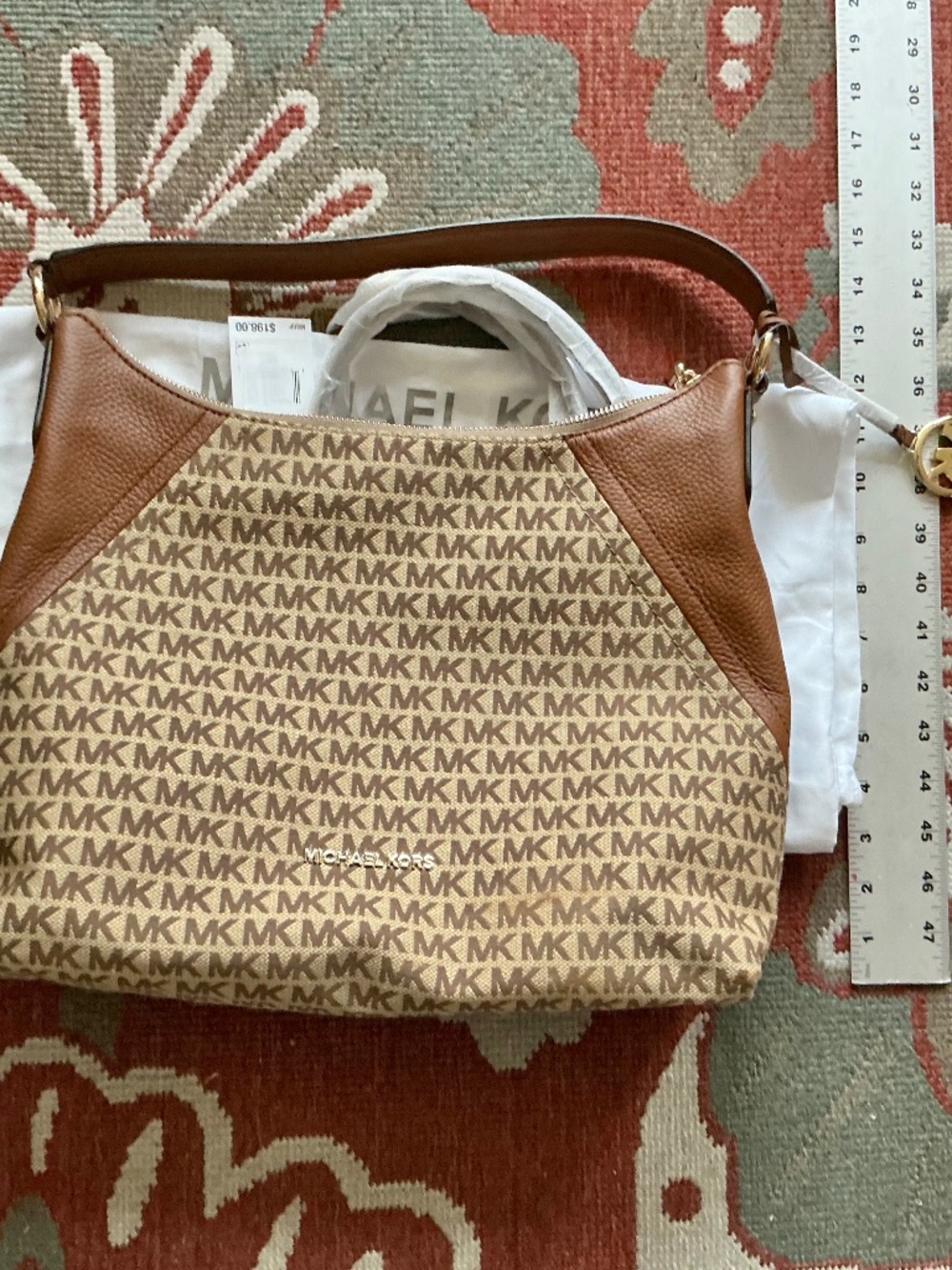 ⁠NWT Michael Kors Signature Jacquard Leather Shoulder Hobo Bag Brown $198 w/ Dus